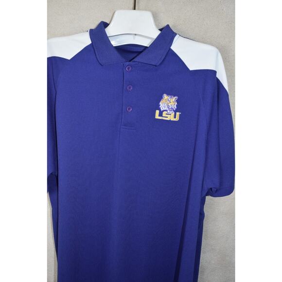 LSU TIGERS Men's Purple Polo Sz XL Hallovers Knit Shirt Embroidery Nice - Picture 2 of 8